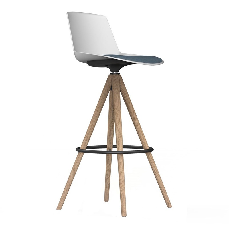Noom Series 40 Bar Stool – Wood Pyramid Base – Seat Upholstered
