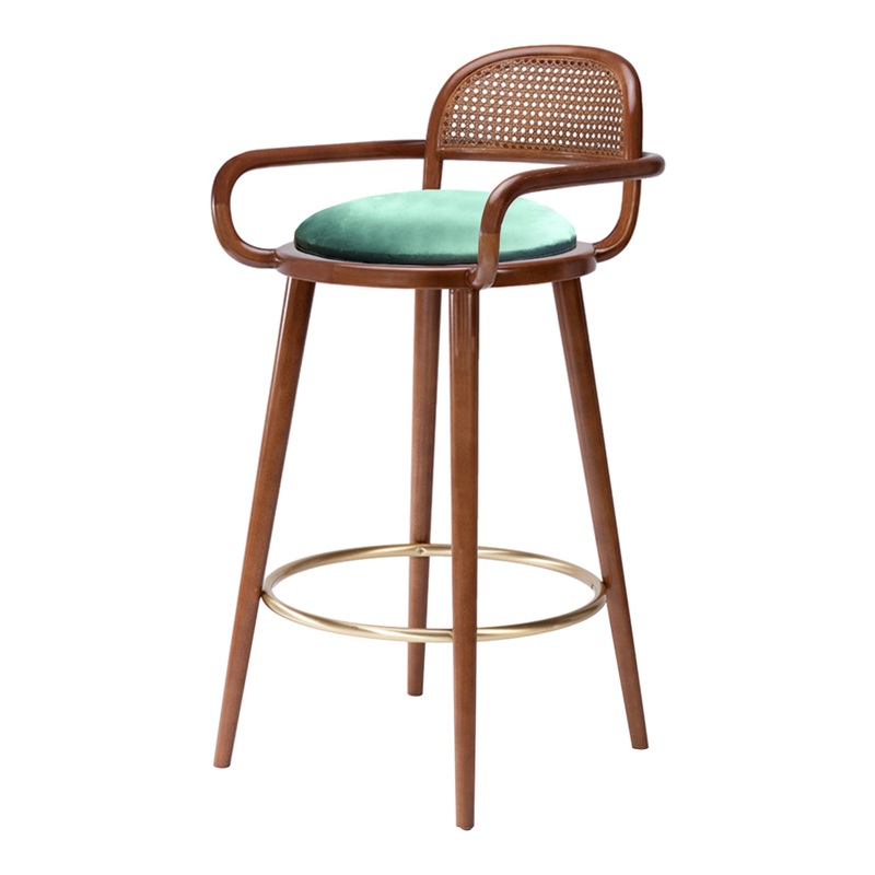 Luc Bar Chair – Upholstered Seat – Metallic Footring