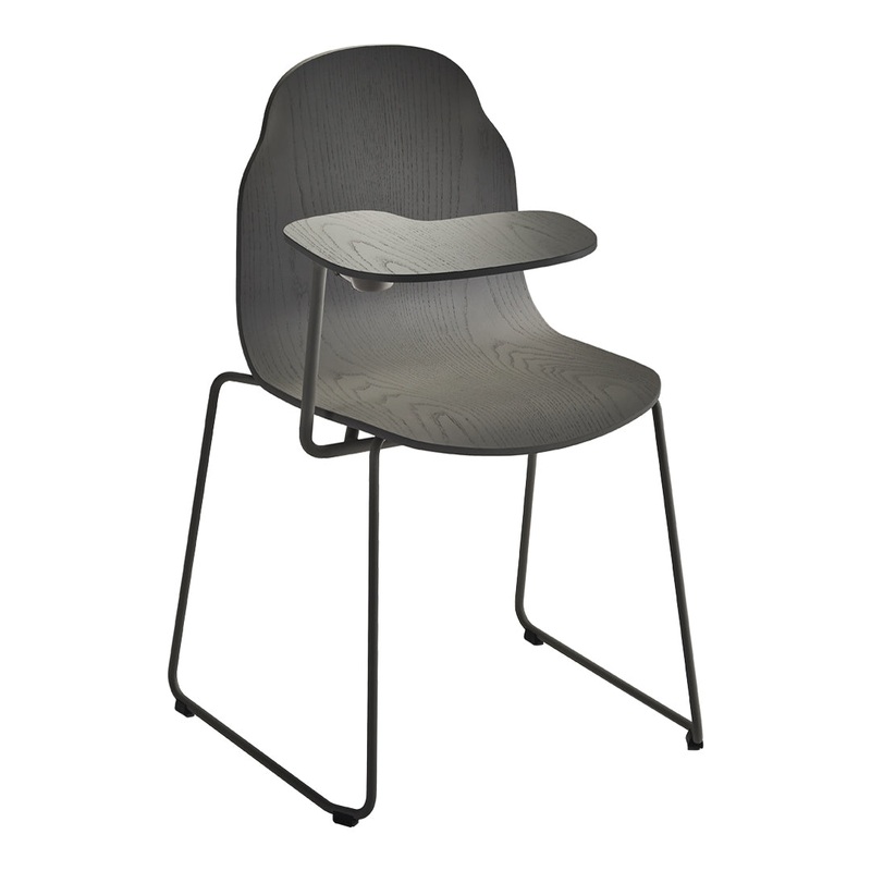 Body Side Chair w/ Writing Tablet – Sled Base – Wooden Frame