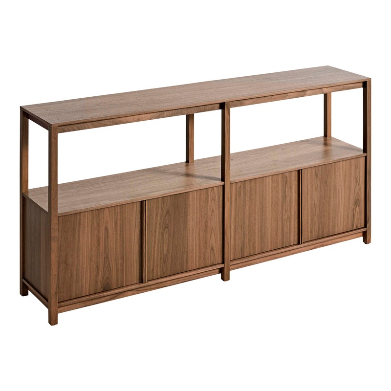 Open Plan Large Low Bookcase with Storage Black on Oak