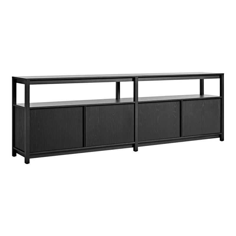 Open Plan Long and Low Bookcase with Storage Black on Oak