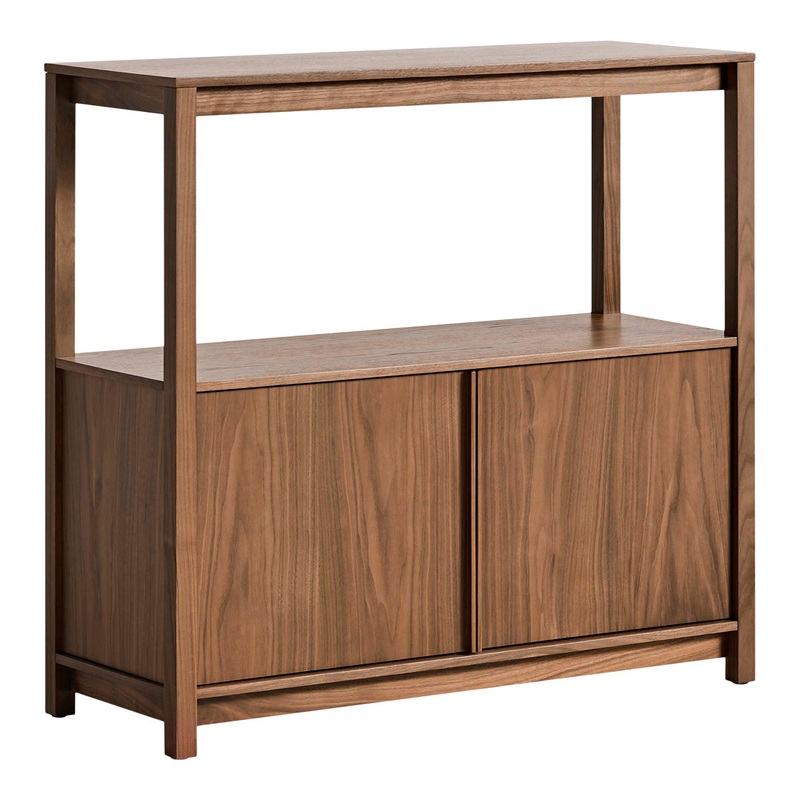 Open Plan Small Low Bookcase with Storage Black on Oak