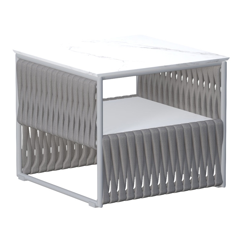 Basket Outdoor Side Table w/ Marble Top – Square