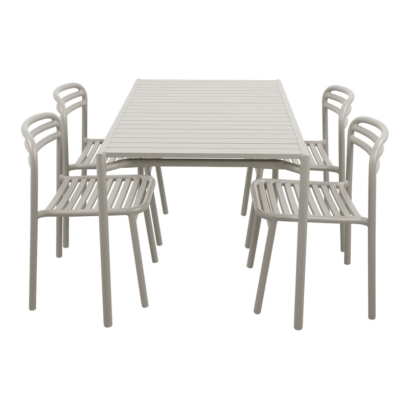 Bliss Rectangular Dining Table Set w/ Side Chairs Desert Red Aluminum