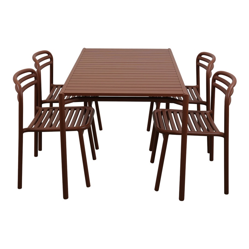 Bliss Rectangular Dining Table Set w/ Side Chairs Desert Red Aluminum