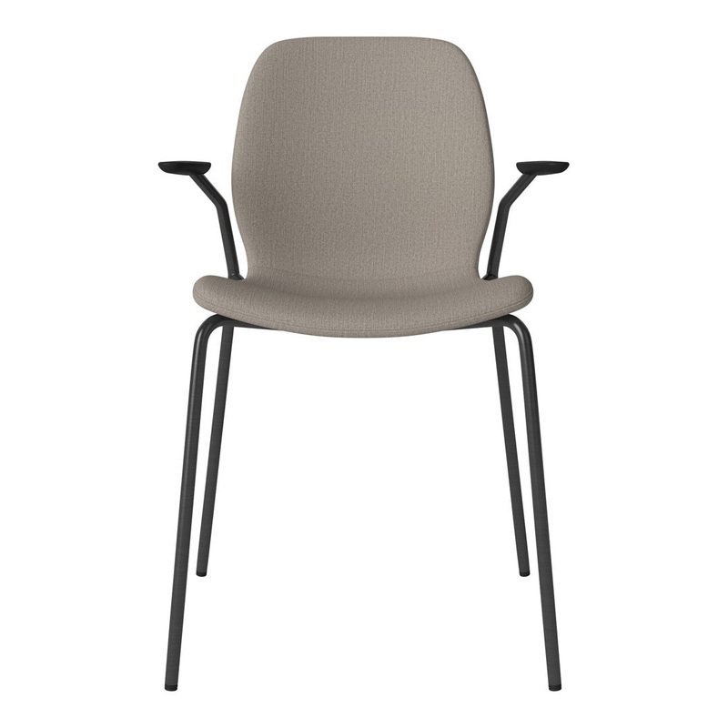 Seed Dining Chair w/ Open Arms – Upholstered –  Steel Base, Black Lacquered