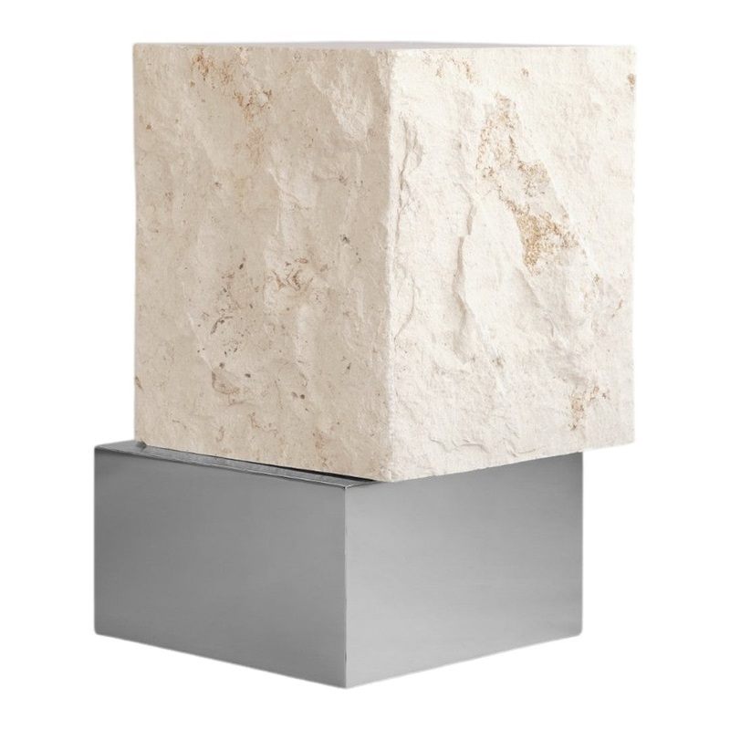 Temple Side Table Chrome/Limestone